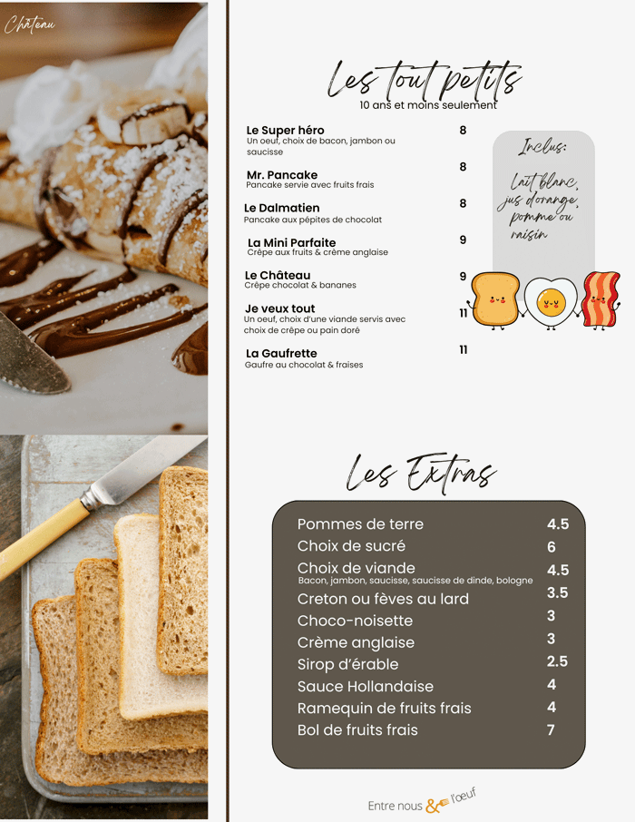 Le menu pour enfants